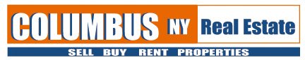 Logo of Columbus NY Real Estate saying sell, buy and rent properties.