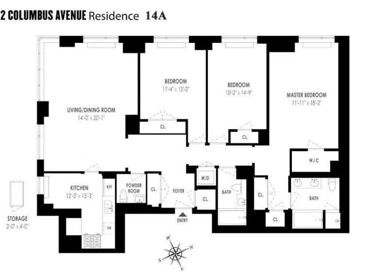 The spacious floor plan of this 3 bedroom featuring 2.5 bath and 3 bedrooms and many closets through out the apartment.